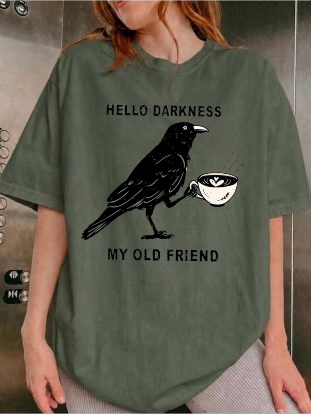Comfort Colors Hello Darkness My Old Friend Raven Crow Drink Coffee Tee - Picture 2 of 3